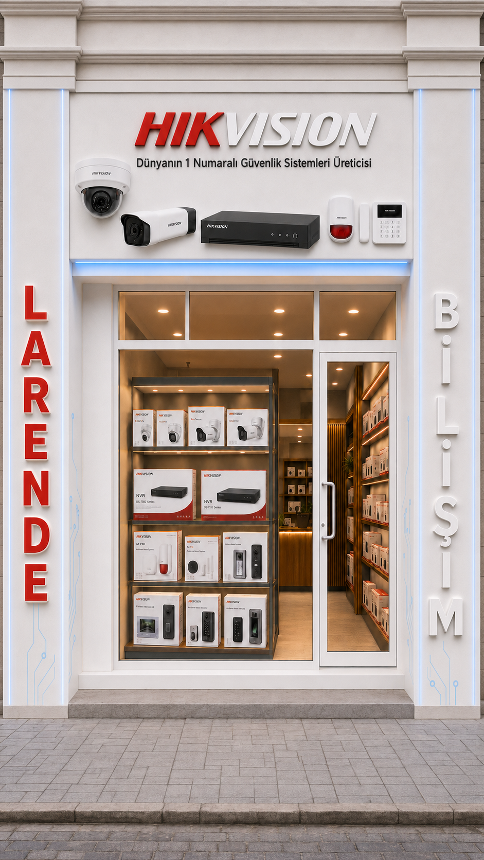 Larende Bilişim mağaza vitrini — Hikvision güvenlik sistemleri